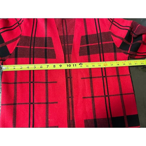 Sioni Red Black Checked Knit Long Sleeved Open Cardigan Sz M - Picture 6 of 11